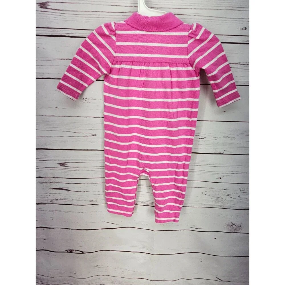 Ralph Lauren Girls‎ Pink Striped Polo Collared Coverall Outfit Size 9M 9 months